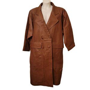 Venezia 1X Brown Leather Double Breasted Trench Coat Slouchy Oversized Vintage 9
